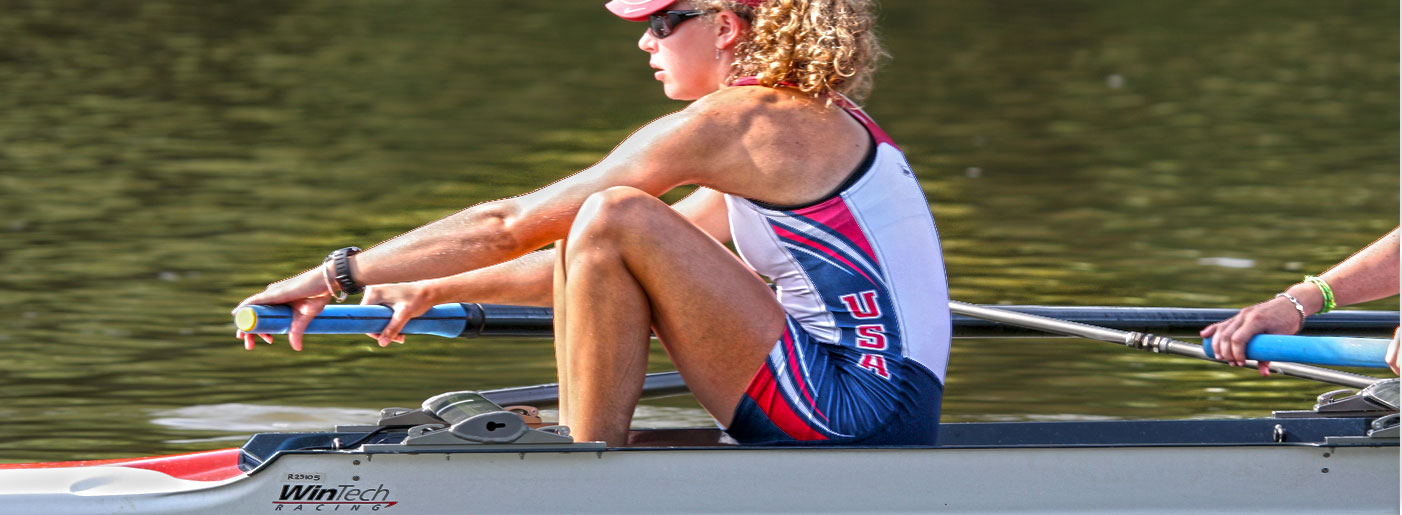 Closeup on Womans rowing menmber